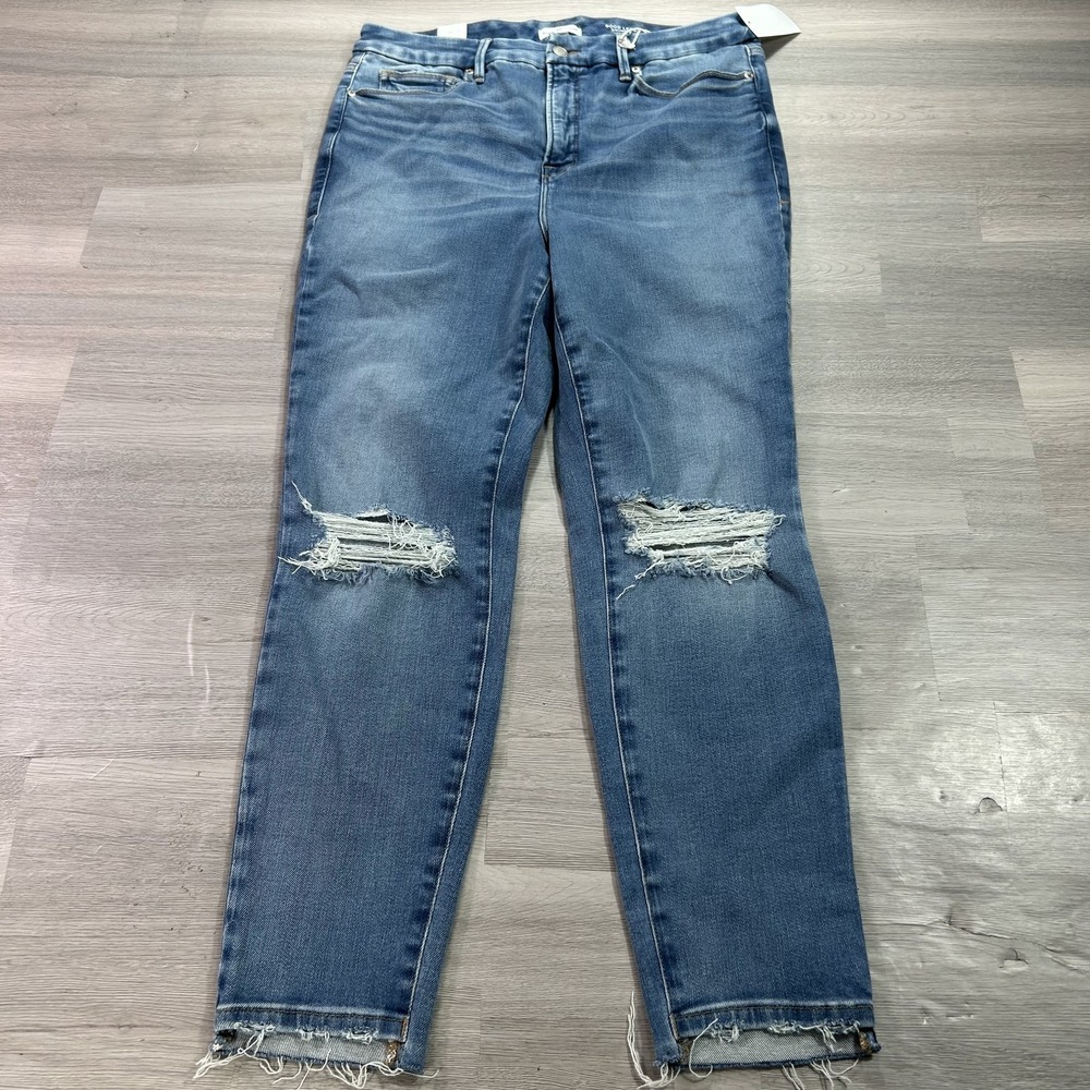 NEW Good American Good Legs Jeans Womens 15 Blue Skinny Distressed 37x29